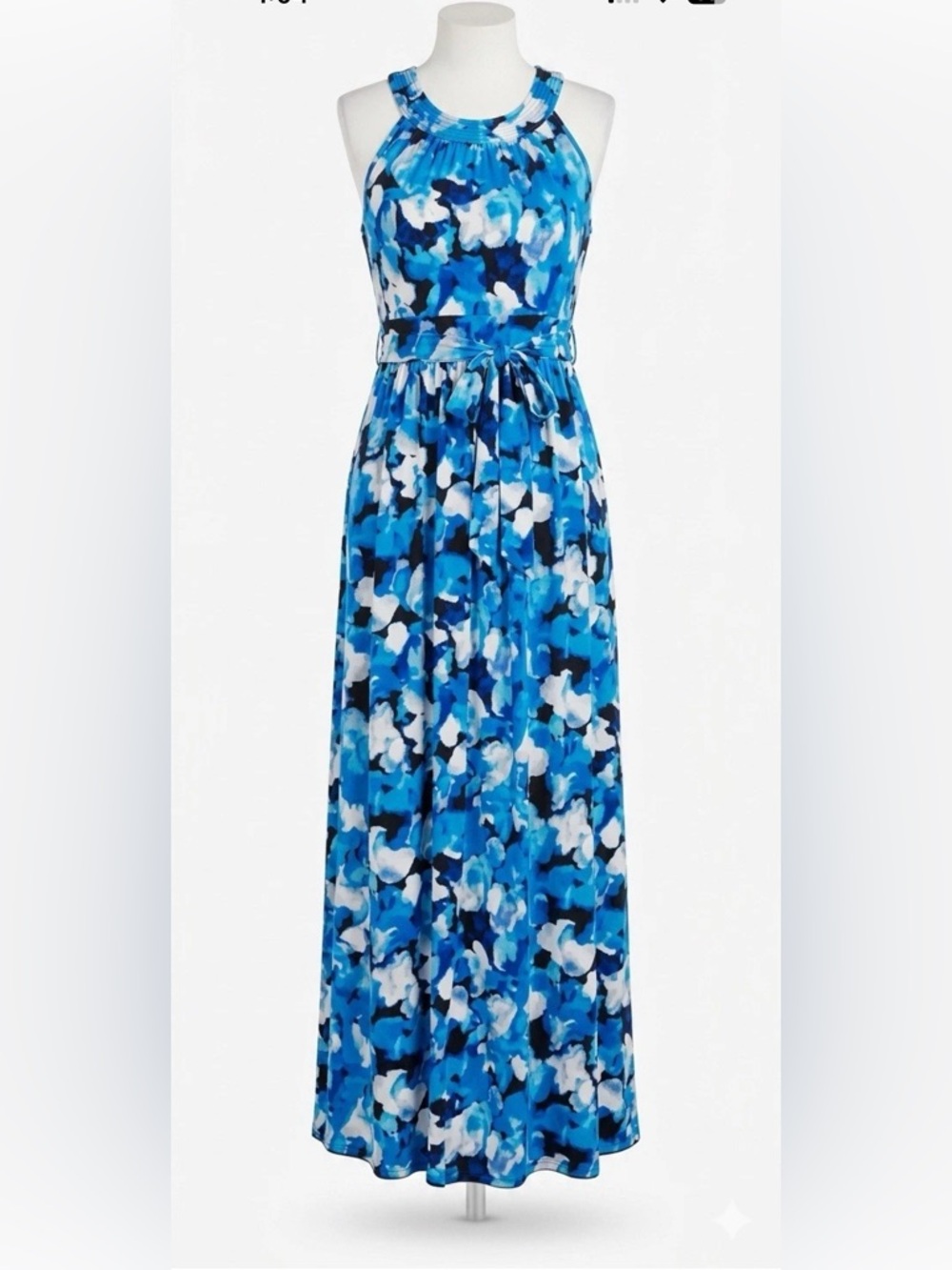 Calvin Klein Blue Watercolor Maxi POCKETS Slits XS Spring Wedding Guest Dress